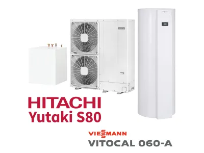 Installation de Pompe à chaleur HITACHI Yutaki S80 XRWH-6.0NFE 16 kW TRIPHASE + Ballon thermodynamique Vitoca 060- 254 litres