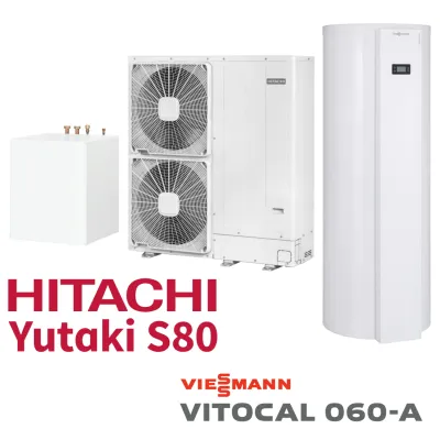 Installation de Pompe à chaleur HITACHI Yutaki S80 XRWH-6.0VNFE 16 kW + Ballon thermodynamique Vitoca 060- 254 litres