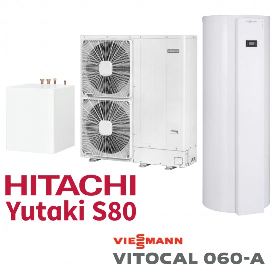 Installation de Pompe à chaleur HITACHI Yutaki S80 XRWH-4.0NFE 12.5 kW TRIPHASE + Ballon thermodynamique Vitoca 060- 254 litres