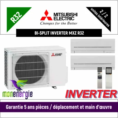 Installation Climatiseur Bi Split réversible mural Standard R32 MXZ-2F33VF + 2 x MSZ-AP-25VG