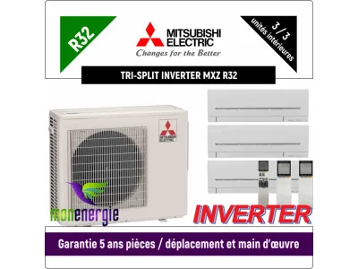Installation Climatiseur Tri Split réversible mural Standard R32 MXZ-3F68VF + 3 x MSZ-AP-25VG