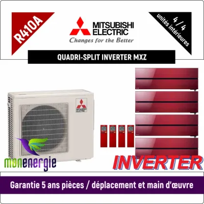 Installation Climatiseur Quadri Split réversible mural Standard R410A MXZ-4E72VA + 4 x MSZ-LN-25VG