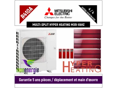 Installation Climatiseur Quadri Split réversible mural Design De Luxe Hyper Heating MXZ-4E83VAHZ + 4x LN25