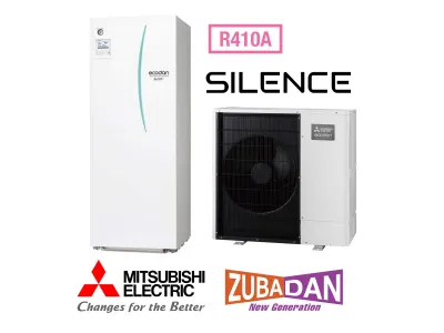 Installation de Pompe à chaleur chauffage seul split MITSUBISHI Zubadan Silence Duo 8 300L R410A