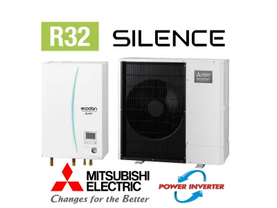Installation de Pompe à chaleur  (PAC ) Air/Eau Mitsubishi Power Inverter SILENCE R32 12kW Triphasé