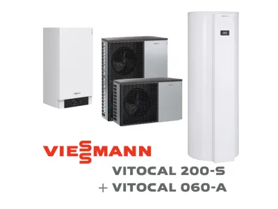 Installation de Pompe à chaleur VIESSMANN VITOCAL 200-S   AWB-M-E - 201.D13 - 12kW  + Ballon thermodynamique Vitocal 060-A 254 litres